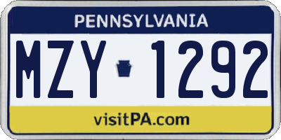 PA license plate MZY1292
