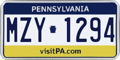 PA license plate MZY1294