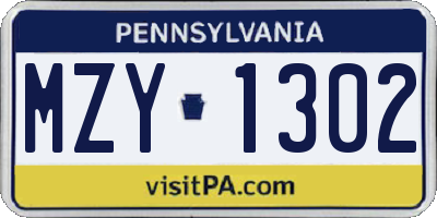 PA license plate MZY1302
