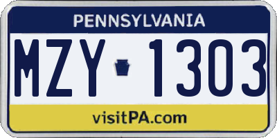PA license plate MZY1303