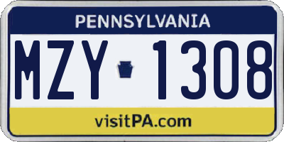 PA license plate MZY1308