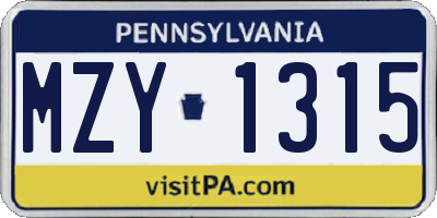 PA license plate MZY1315