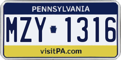 PA license plate MZY1316