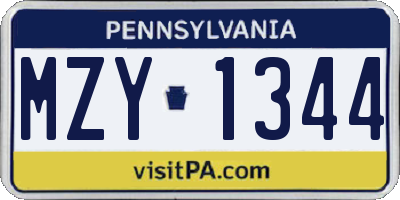PA license plate MZY1344