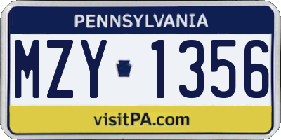 PA license plate MZY1356