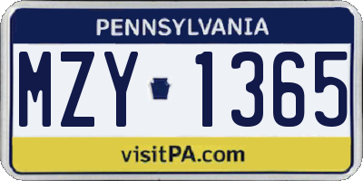 PA license plate MZY1365