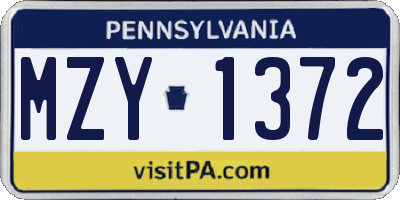 PA license plate MZY1372