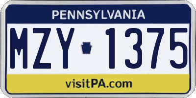 PA license plate MZY1375