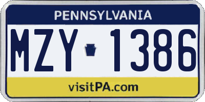 PA license plate MZY1386