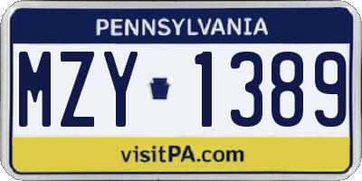PA license plate MZY1389