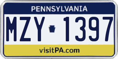 PA license plate MZY1397