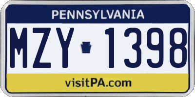 PA license plate MZY1398