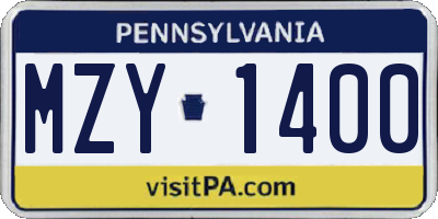 PA license plate MZY1400