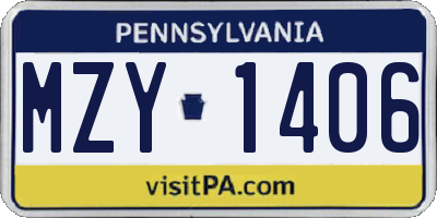 PA license plate MZY1406