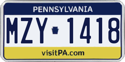 PA license plate MZY1418