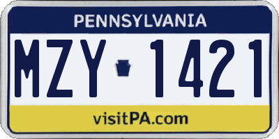 PA license plate MZY1421