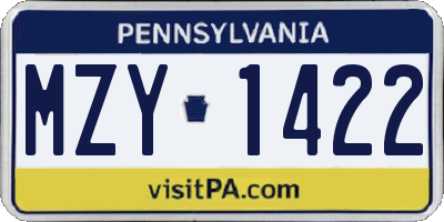 PA license plate MZY1422