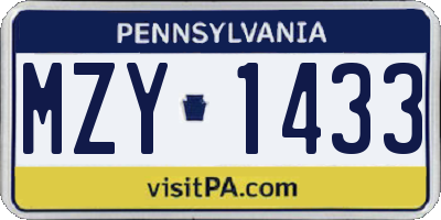 PA license plate MZY1433