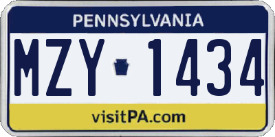 PA license plate MZY1434