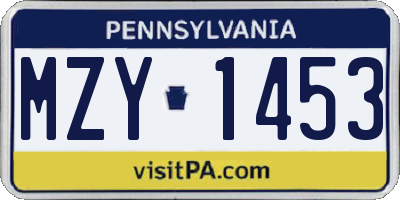 PA license plate MZY1453