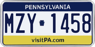 PA license plate MZY1458