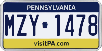 PA license plate MZY1478