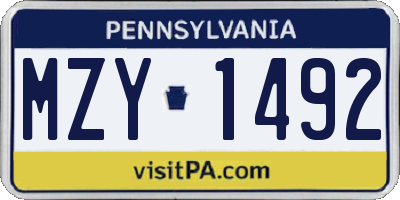PA license plate MZY1492