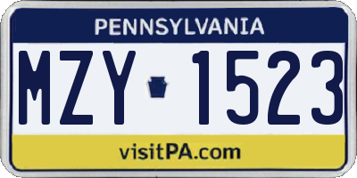 PA license plate MZY1523