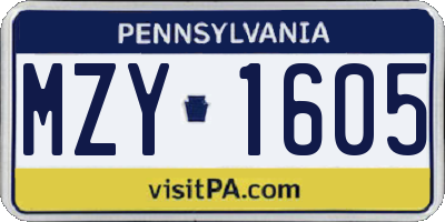 PA license plate MZY1605