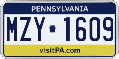 PA license plate MZY1609
