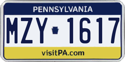 PA license plate MZY1617
