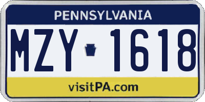 PA license plate MZY1618