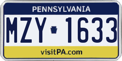 PA license plate MZY1633