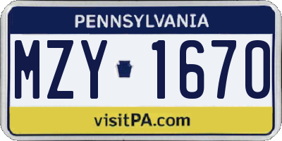 PA license plate MZY1670