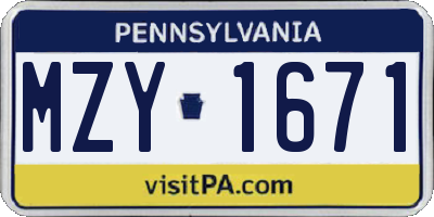 PA license plate MZY1671