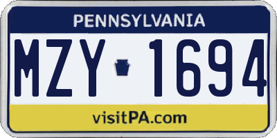 PA license plate MZY1694