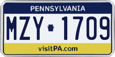 PA license plate MZY1709