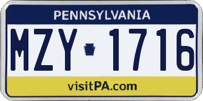PA license plate MZY1716