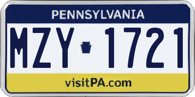 PA license plate MZY1721