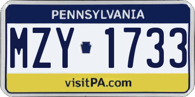 PA license plate MZY1733