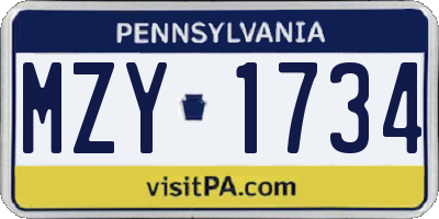 PA license plate MZY1734