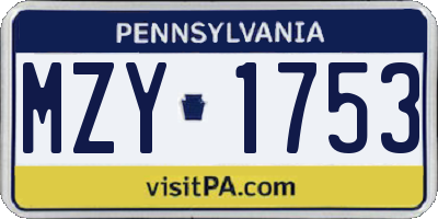 PA license plate MZY1753