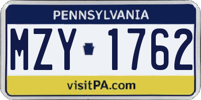 PA license plate MZY1762