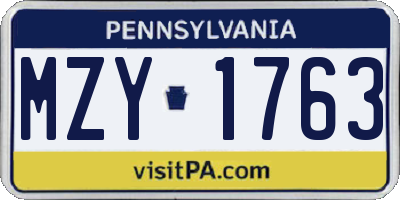PA license plate MZY1763