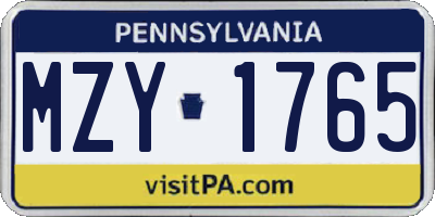 PA license plate MZY1765