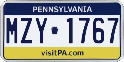 PA license plate MZY1767