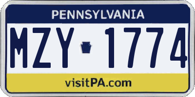 PA license plate MZY1774