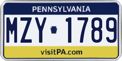 PA license plate MZY1789