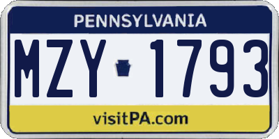 PA license plate MZY1793