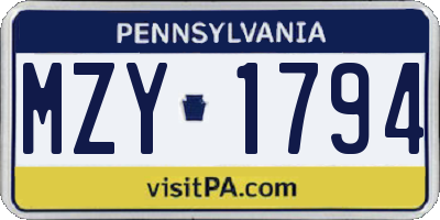 PA license plate MZY1794